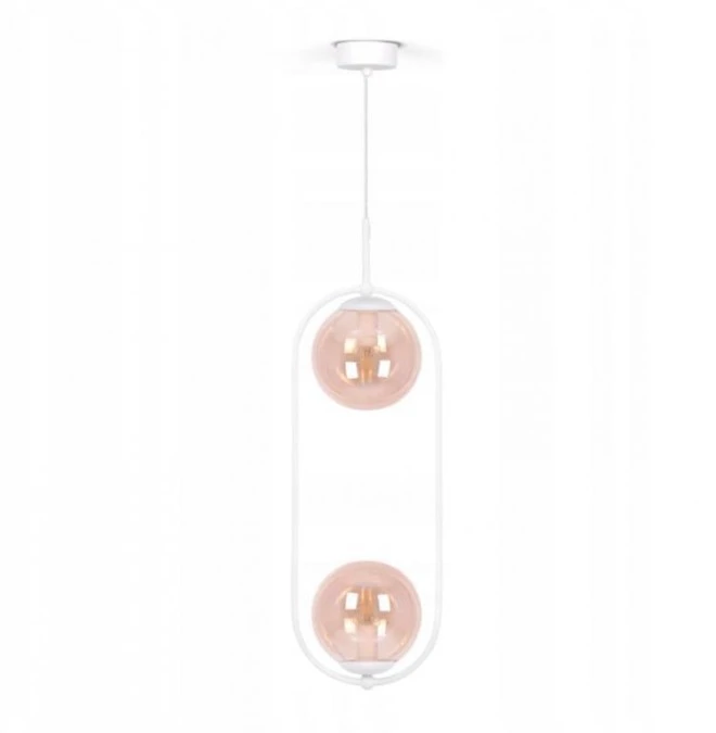 Lampa wisząca biało‑bursztynowa z dwoma kloszami z serii ARLENA K‑5305 Kaja Lighting