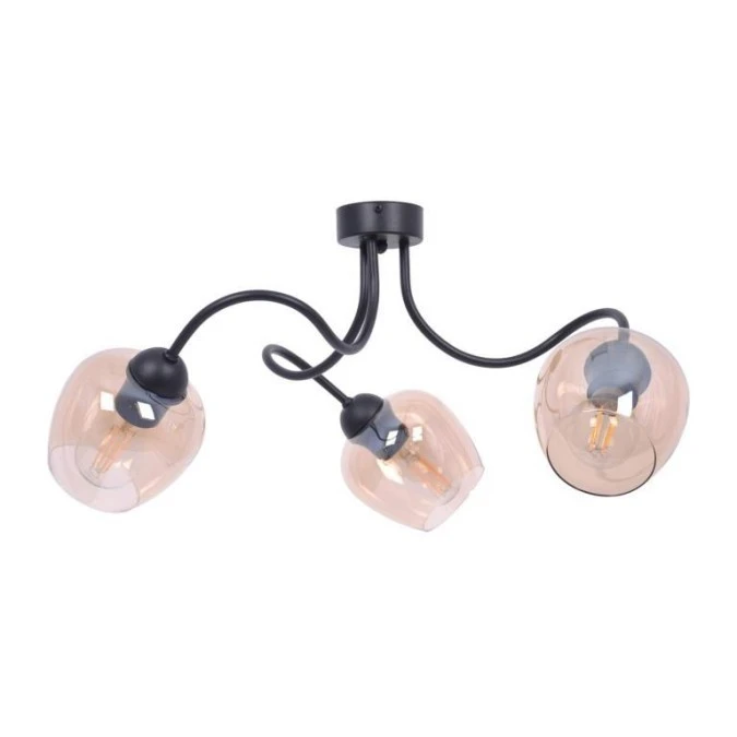 Lampa sufitowa z trzema ramienicami DIUNA czarna, szklane bursztynowe klosze na E27 K‑5190 Kaja Lighting