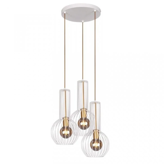 Lampa wisząca biało‑złota, druciana do sypialni z serii ARVI WHITE K‑4527 Kaja Lighting