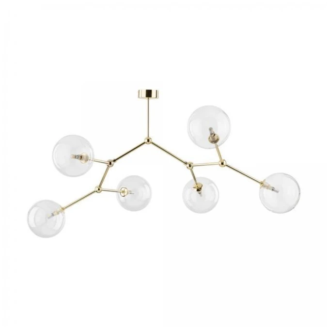 Lampa sufitowa z 6 okrągłymi kloszami z transparentnego szkła i złotymi dodatkami FAIRY 10071 TK Lighting