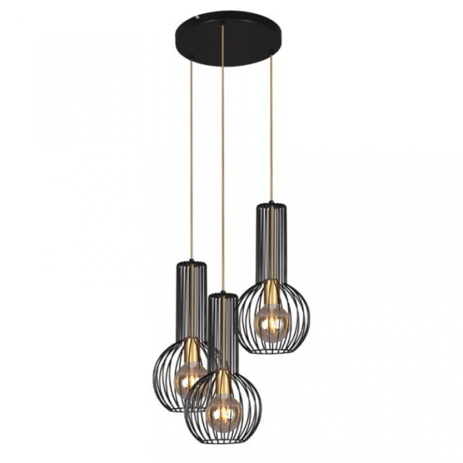 Lampa wisząca ARVI BLACK, druciane klosze na E27, czarno‑ złota K‑4522 Kaja Lighting