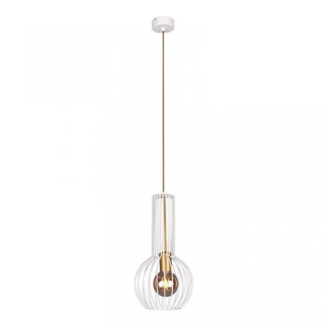 Lampa wisząca ARVI biała, druciana gruszka na E27, biało‑ złota K‑4525 Kaja Lighting