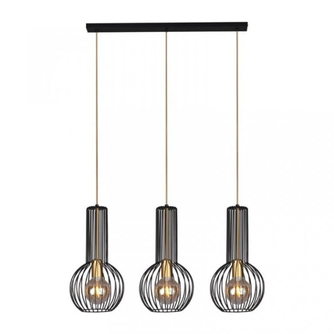 Lampa wisząca ARVI czarna, metalowe klatkowe klosze na E27 nad wyspę kuchenną K‑4521 Kaja Lighting