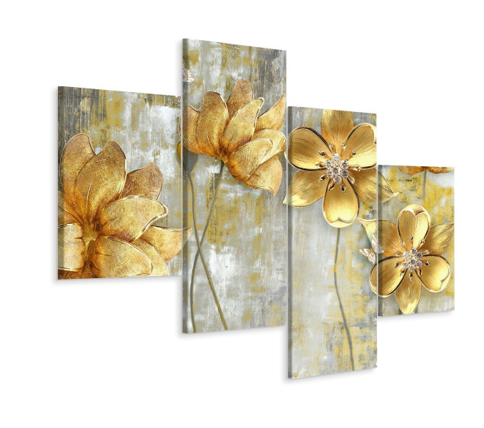 Obraz Ścienny 4-Częściowy Abstrakcyjne Kwiaty 3D 160x100cm 139141