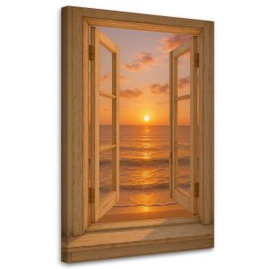Obraz Shabby Chic, Widok z okna zachód słońca na plaży 30×45 889760 Obraz Shabby Chic, Widok z okna zachód słońca na plaży 30×45 889760
