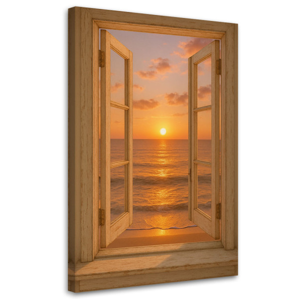 Obraz Shabby Chic, Widok z okna zachód słońca na plaży 80x120 781634