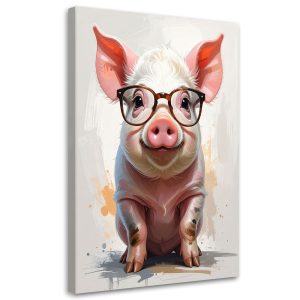 Obraz Świnka w okularach do pokoju nastolatka dziecka na beżowym tle 40×60 996013 Obraz Świnka w okularach do pokoju nastolatka dziecka na beżowym tle 40×60 996013