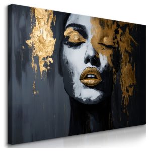 Obraz Tajemniczy Kobiecy Portret Ze Złotymi Ustami 40x30cm 392046 Obraz Tajemniczy Kobiecy Portret Ze Złotymi Ustami 40x30cm 392046