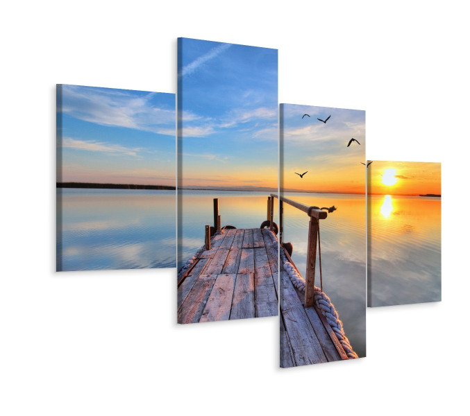 Obraz Tetraptyk Słońce Jezioro POMOST 3D 80x50cm 136832