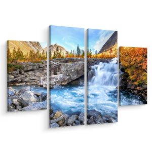 Obraz Tetraptyk Wodospad i Jesienny Krajobraz 200x150cm 139134 Obraz Tetraptyk Wodospad i Jesienny Krajobraz 200x150cm 139134