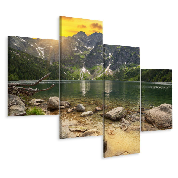 Obraz Tetraptyk ZACHÓD SŁOŃCA w Górach 3D 160x100cm 137197