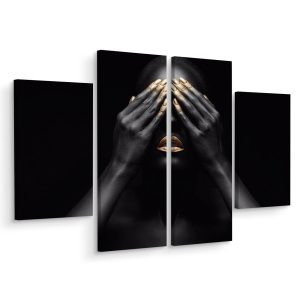 Obraz Tetraptyk Złote USTA Portret Efekt 3D 80x60cm 139168 Obraz Tetraptyk Złote USTA Portret Efekt 3D 80x60cm 139168