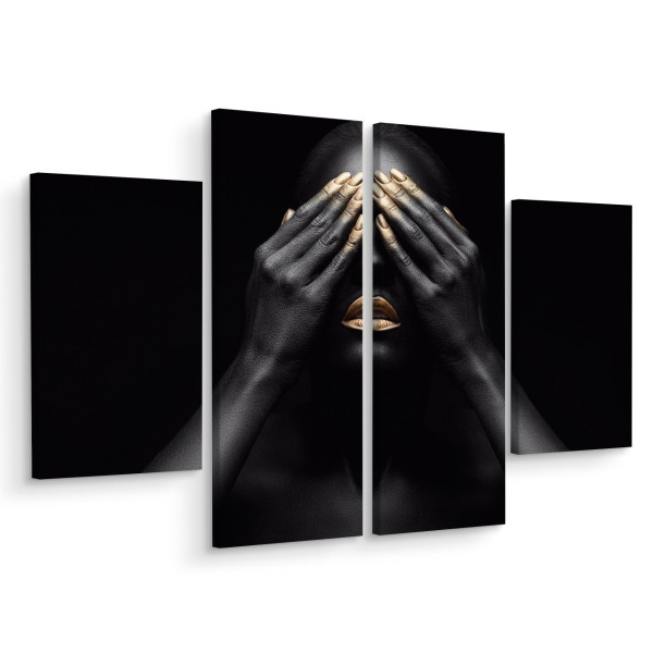 Obraz Tetraptyk Złote USTA Portret Efekt 3D 80x60cm 139168