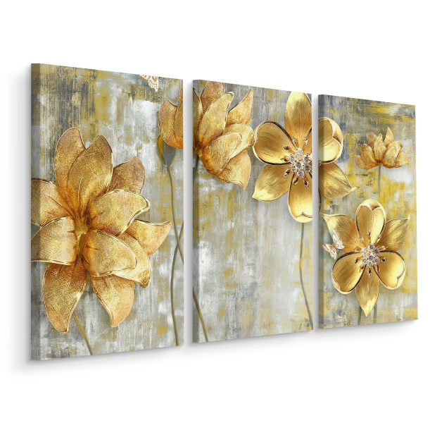 Obraz Tryptyk Dekoracyjne KWIATY Natura 3D 60x40cm 137863