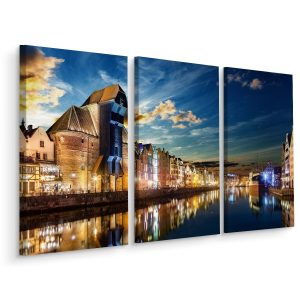 Obraz TRYPTYK Gdańskie nabrzeże nocą 120x80cm 135916