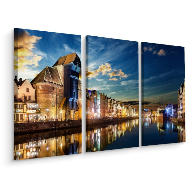 Obraz TRYPTYK Gdańskie nabrzeże nocą 60x40cm 135899