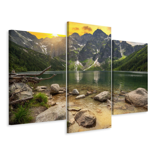 Obraz Tryptyk GÓRY Jezioro Słońce Widok 3D 150x100cm 139055