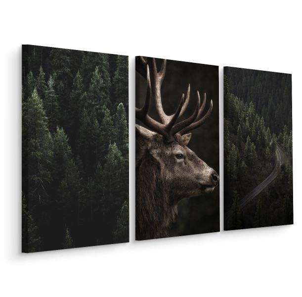 Obraz Tryptyk JELEŃ Leśny Pejzaż Widok 3D 150x100cm 137813