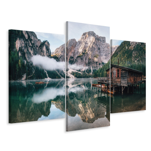 Obraz TRYPTYK Jezioro Góry Chatka Las 3D 60x40cm 139069