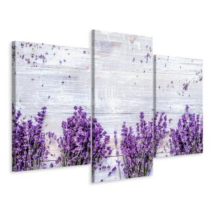 Obraz Tryptyk Kwiaty Lawendy Na Szarych Deskach 150x100cm 138986 Obraz Tryptyk Kwiaty Lawendy Na Szarych Deskach 150x100cm 138986