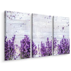 Obraz Tryptyk Kwiaty LAWENDY Na Tle Desek 180x120cm 139041