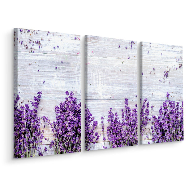 Obraz Tryptyk Kwiaty LAWENDY Na Tle Desek 60x40cm 139097