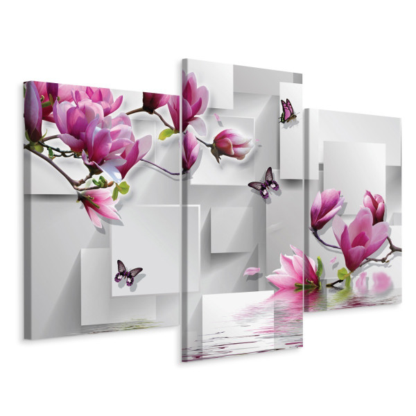 Obraz Tryptyk KWIATY Magnolie Motyle Dekor 120x80cm 137125