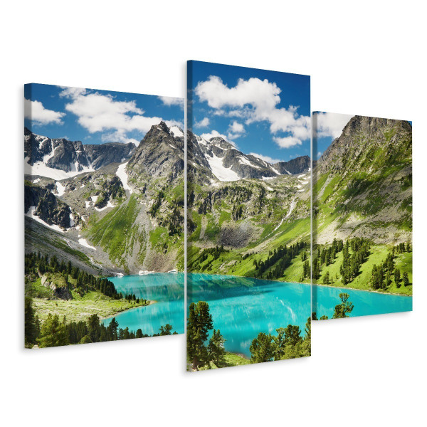 Obraz Tryptyk LAS Góry Jezioro Chmury 3D 120x80cm 139075