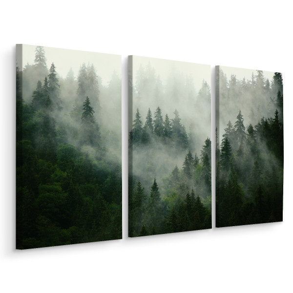 Obraz TRYPTYK Las we Mgle Krajobraz 3D 180x120cm 137075