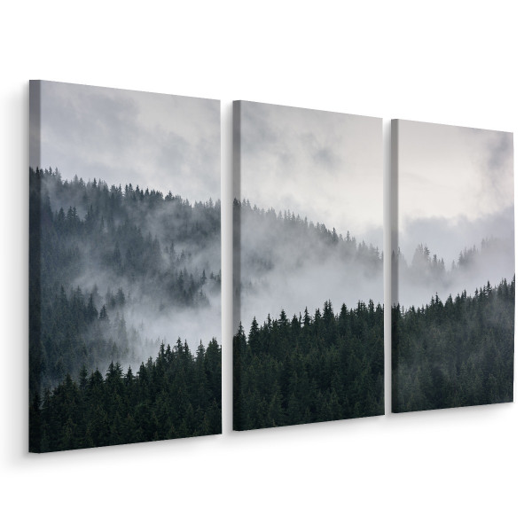 Obraz TRYPTYK Las we Mgle Pejzaż Natura 3D 150x100cm 136554