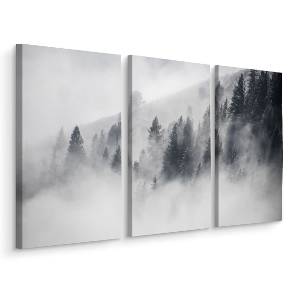 Obraz Tryptyk LAS WE MGLE Pejzaż Natura 3D 150x100cm 136549