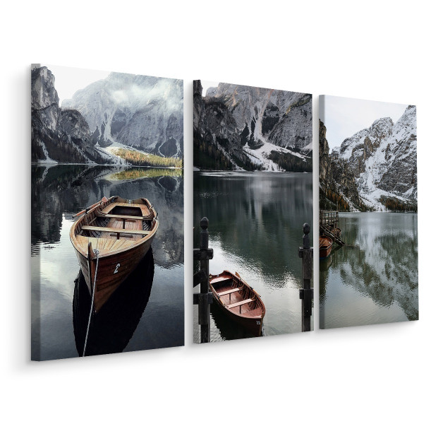 Obraz Tryptyk Łódki GÓRSKI Pejzaż Widok 3D 150x100cm 137206