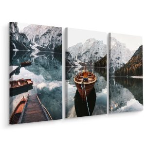 Obraz Tryptyk ŁÓDKI Górskie Jezioro Pejzaż 150x100cm 136930 Obraz Tryptyk ŁÓDKI Górskie Jezioro Pejzaż 150x100cm 136930