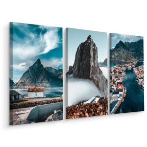 Obraz Tryptyk MIASTO w Górach Jezioro 3D 180x120cm 139049 Obraz Tryptyk MIASTO w Górach Jezioro 3D 180x120cm 139049
