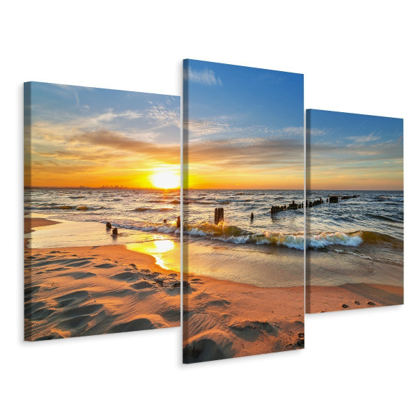 Obraz TRYPTYK Morze Zachód Słońca Widok 3D 120x80cm 138907