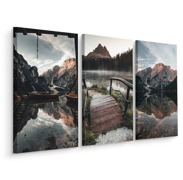Obraz Tryptyk PEJZAŻE Górskie Jezioro 3D 180x120cm 138895