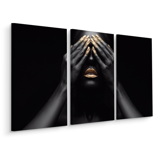 Obraz Tryptyk PORTRET Kobiety Złote Usta 150x100cm 136901