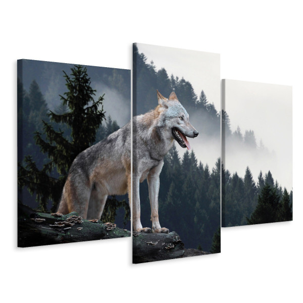 Obraz Tryptyk Wilk DRZEWA Las Krajobraz 3D 90x60cm 138898