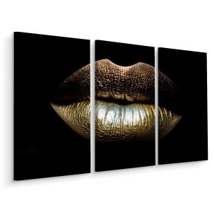 Obraz Tryptyk ZŁOTE Usta Abstrakcja 3D 120x80cm 138879 Obraz Tryptyk ZŁOTE Usta Abstrakcja 3D 120x80cm 138879