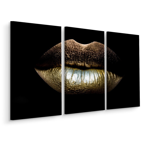 Obraz Tryptyk ZŁOTE Usta Abstrakcja 3D 180x120cm 138906