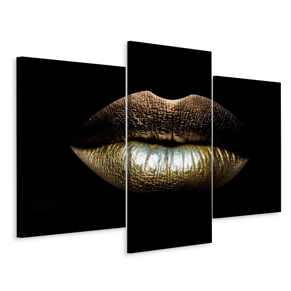 Obraz Tryptyk Złote USTA Erotyka Efekt 3D 180x120cm 139184