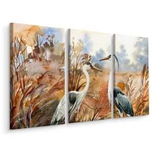 Obraz Tryptyk ŻURAW i Czapla Malowane Akwarelą 120x80cm 138915 Obraz Tryptyk ŻURAW i Czapla Malowane Akwarelą 120x80cm 138915