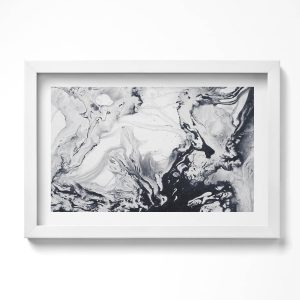 Obraz w białej ramie, Abstrakcja tuszu 30×20 cm 414325