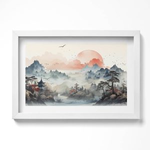 Obraz w białej ramie, Górski pejzaż lasu 30×20 cm 414114 Obraz w białej ramie, Górski pejzaż lasu 30×20 cm 414114