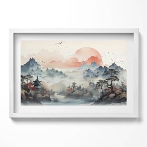 Obraz w białej ramie, Górski pejzaż lasu 60×40 cm 413959 Obraz w białej ramie, Górski pejzaż lasu 60×40 cm 413959