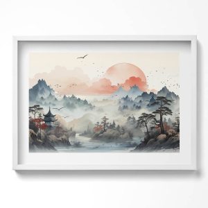 Obraz w białej ramie, Górski pejzaż lasu 70×50 cm 414179 Obraz w białej ramie, Górski pejzaż lasu 70×50 cm 414179