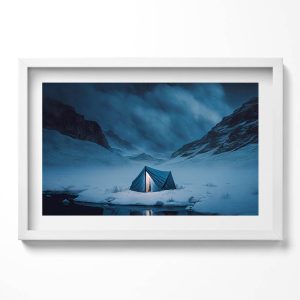 Obraz w białej ramie, Namiot w górach Islandii 60×40 cm 414048 Obraz w białej ramie, Namiot w górach Islandii 60×40 cm 414048