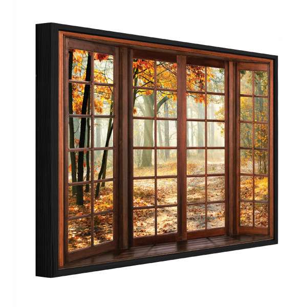 Obraz W Ramie 3D Okno Brązowy Na Płótnie Do Sypialni Salonu 120x80 991844