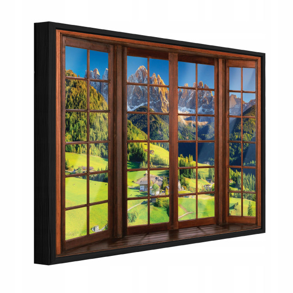 Obraz W Ramie 3D Okno Zielony Na Płótnie Do Sypialni Salonu 120x80 991852
