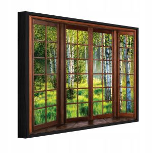 Obraz W Ramie 3D Okno Zielony Na Płótnie Do Sypialni Salonu 60×40 991848